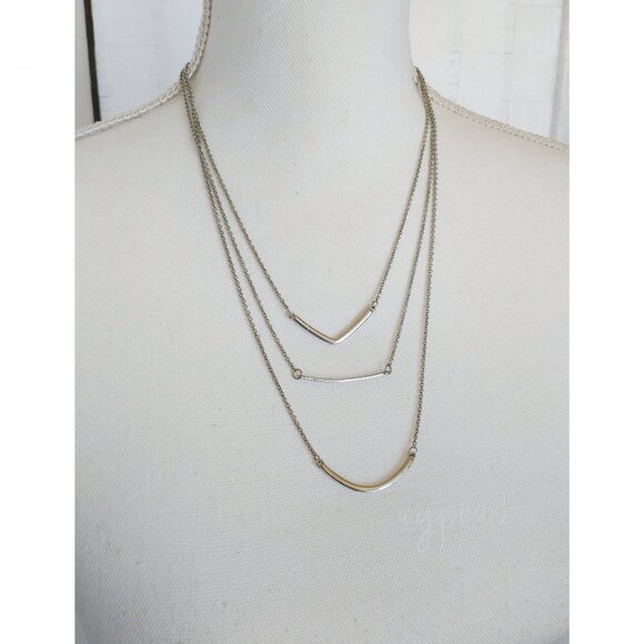 BaubleBar Triple Linear Pendant Necklace Silvertone Jewelry Minimalist Preppy - Picture 2 of 9